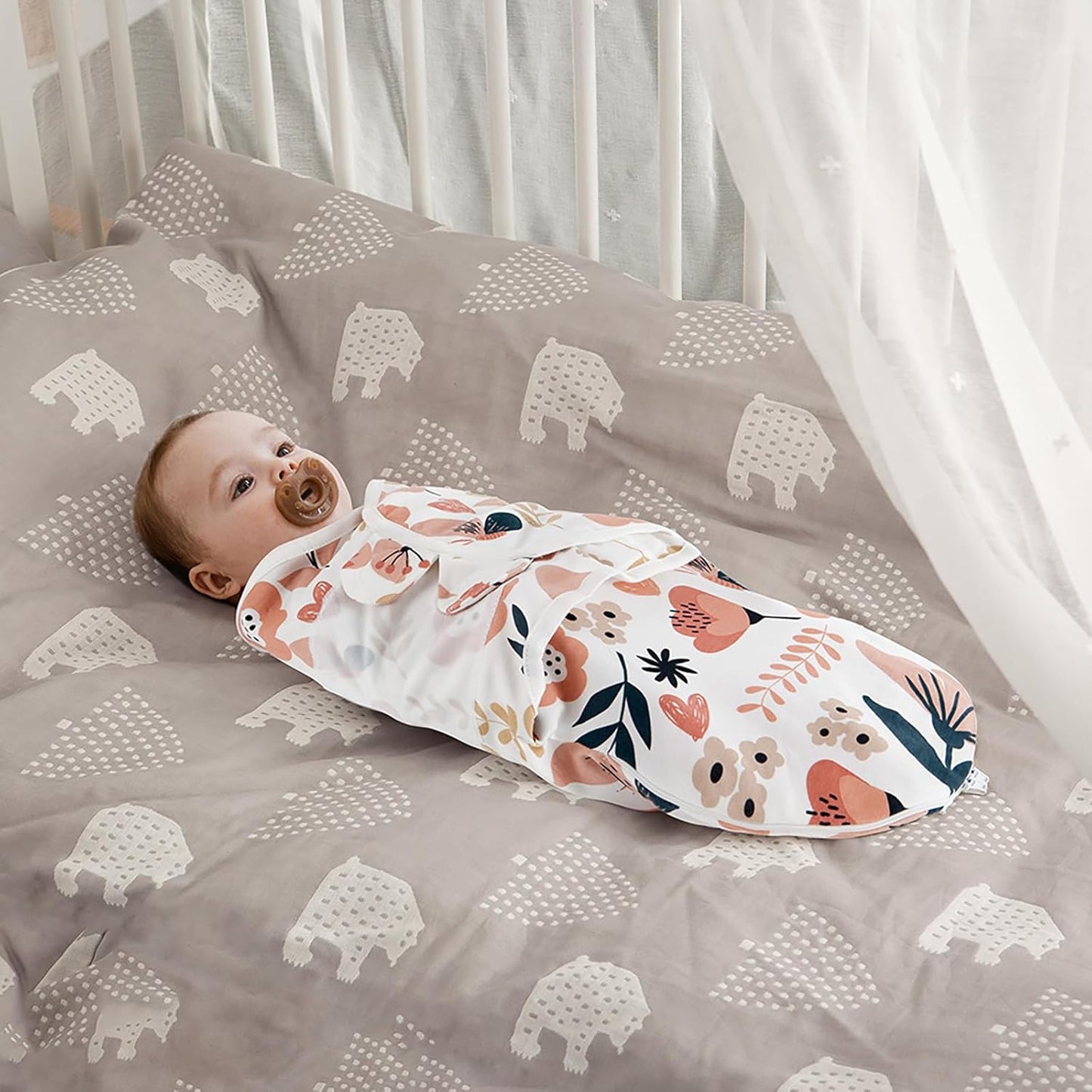 HOUSBAY 100% Cotton Baby Swaddle Sleep Sacks for Newborn Swaddling Blankets Adjustable 2-Way Zipper 1 Pack (Red Flower, Small/Medium | 0-3 Months)