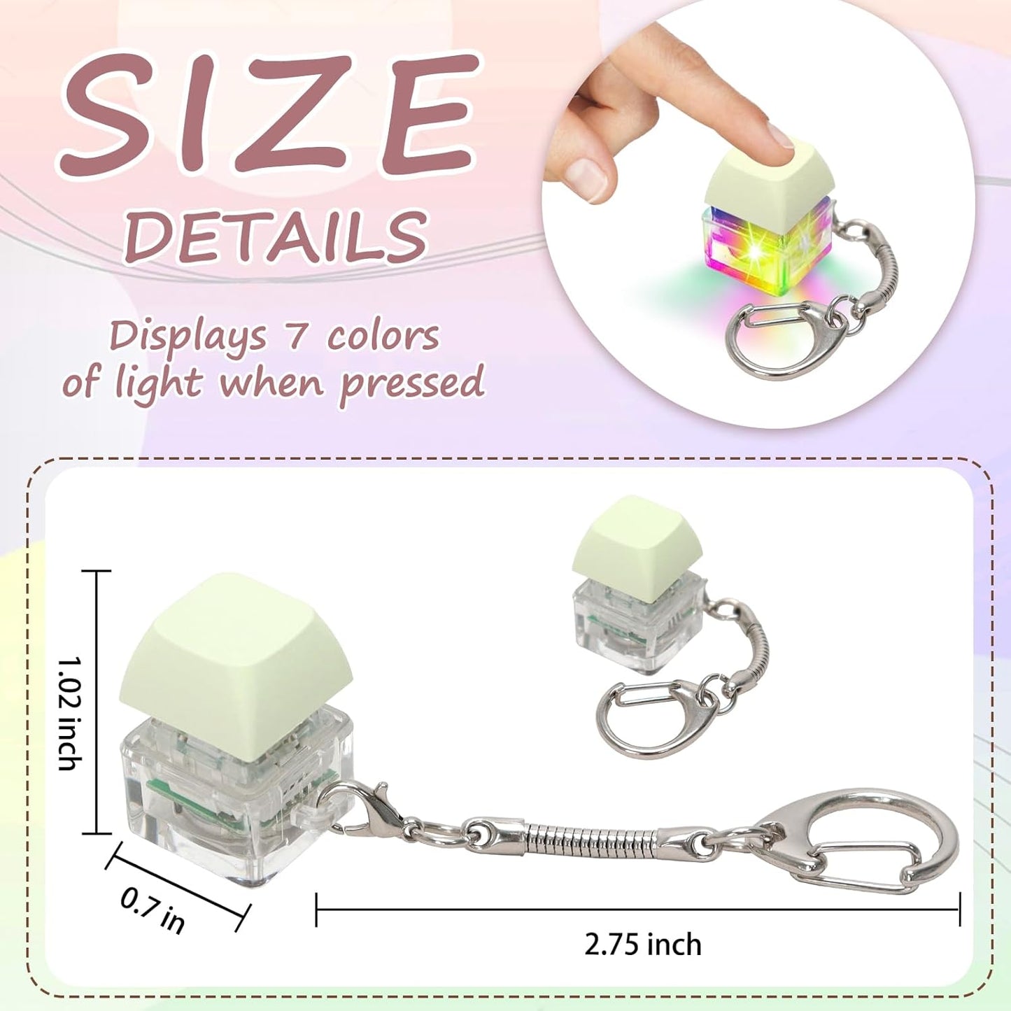 Keyboard Fidget Toys for Adults Keyboard Clicker with LED Light Keychain Fidget Sensory Fun Toys for Anxiety Decompression (Green, 1P)