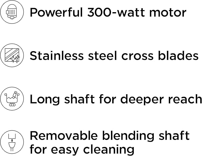 Chefman Immersion Stick Hand Blender Powerful Electric Ice Crushing 2-Speed Control Handheld Food Mixer, Purees, Smoothies, Shakes, Sauces and Soups, Black