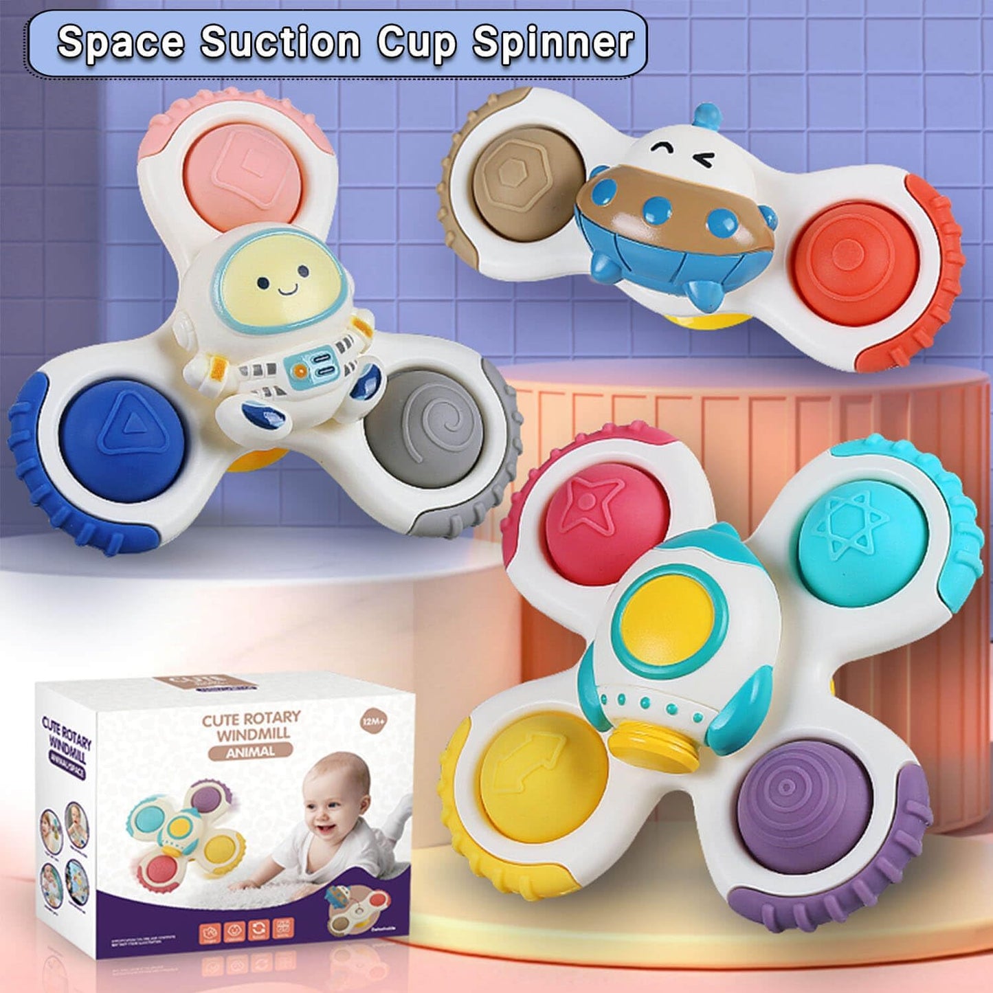 Suction Cup Spinner Toys for Baby 1 2 Year Old Boys and Girls Bath Toys Pop Sensory Fidget Spinners Toy for Toddlers 1-3 Birthday Gifts Infant Travel Toys 3 PCS