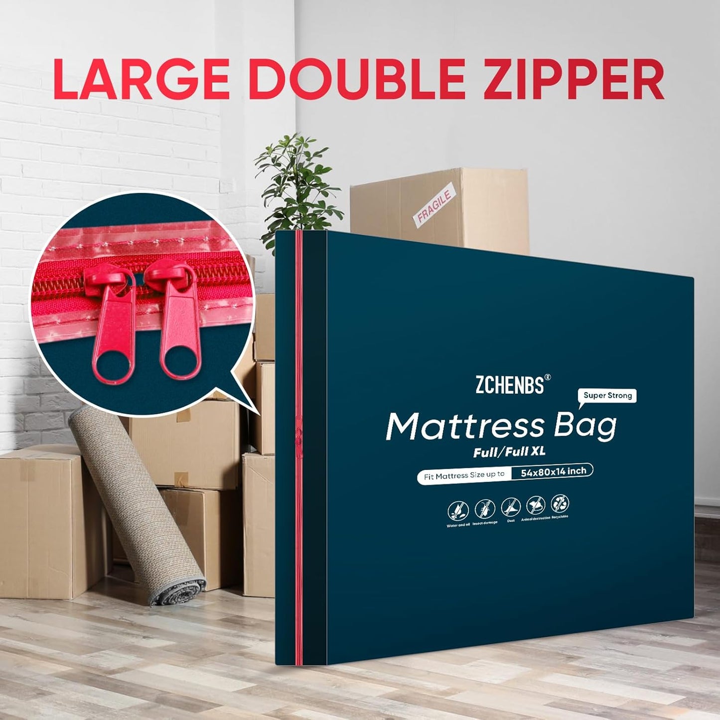 ZCHENBS® – Mattress Bags for Moving and Storage,Mattress Bag with Zippers,5 Mil Ultra-Thick Bed Bag,Waterproof,Anti-Tear,Heavy-Duty Mattress bag (Black, Full/Full XL-(1 Pack))