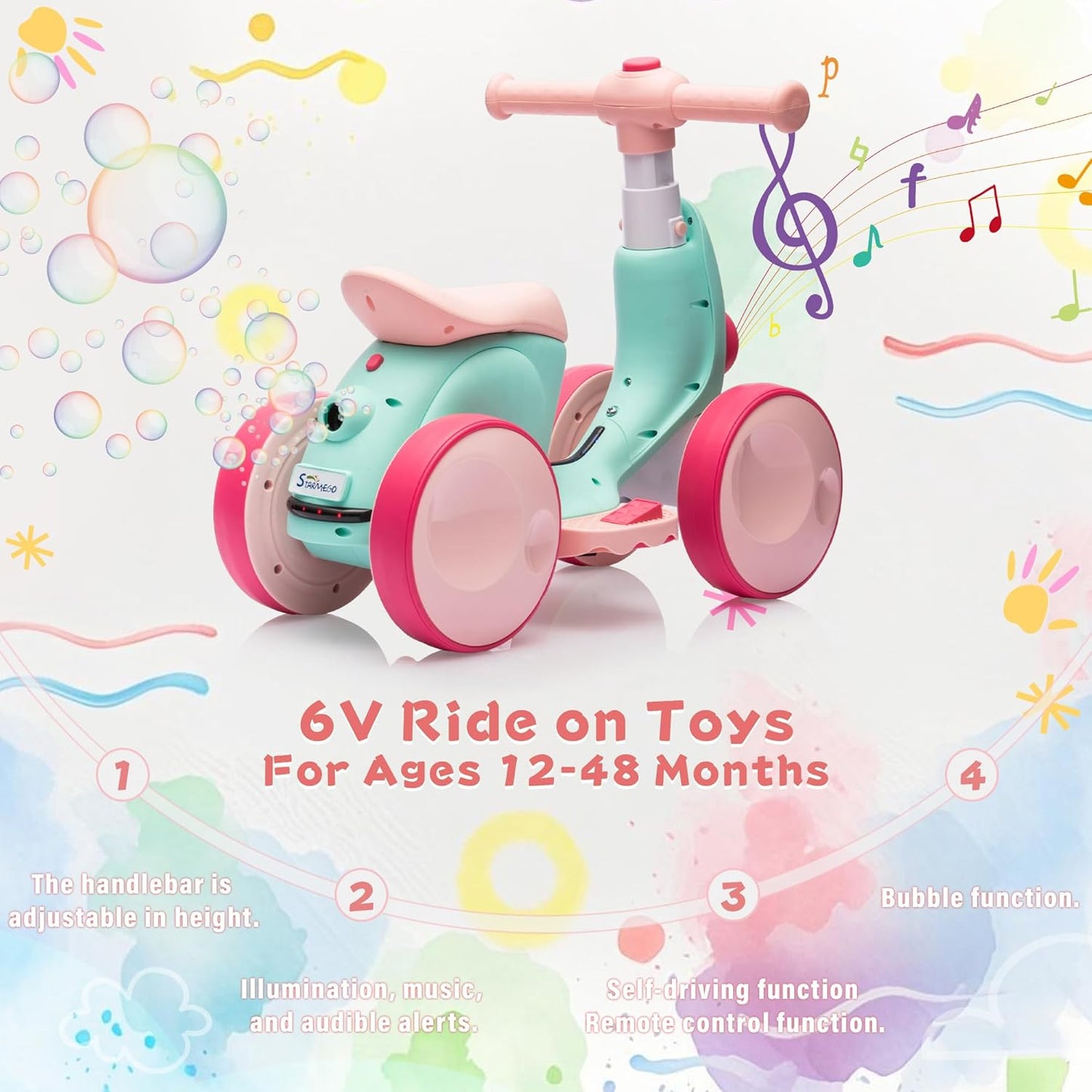 6V Electric Baby Balance Bike for 1 Year Old Boys Girls Ride on Toys 12-48 Months Toddler Balance Bike, 4 Wheels Kids First Bike with Remote Control First Birthday Gifts- Green&Red