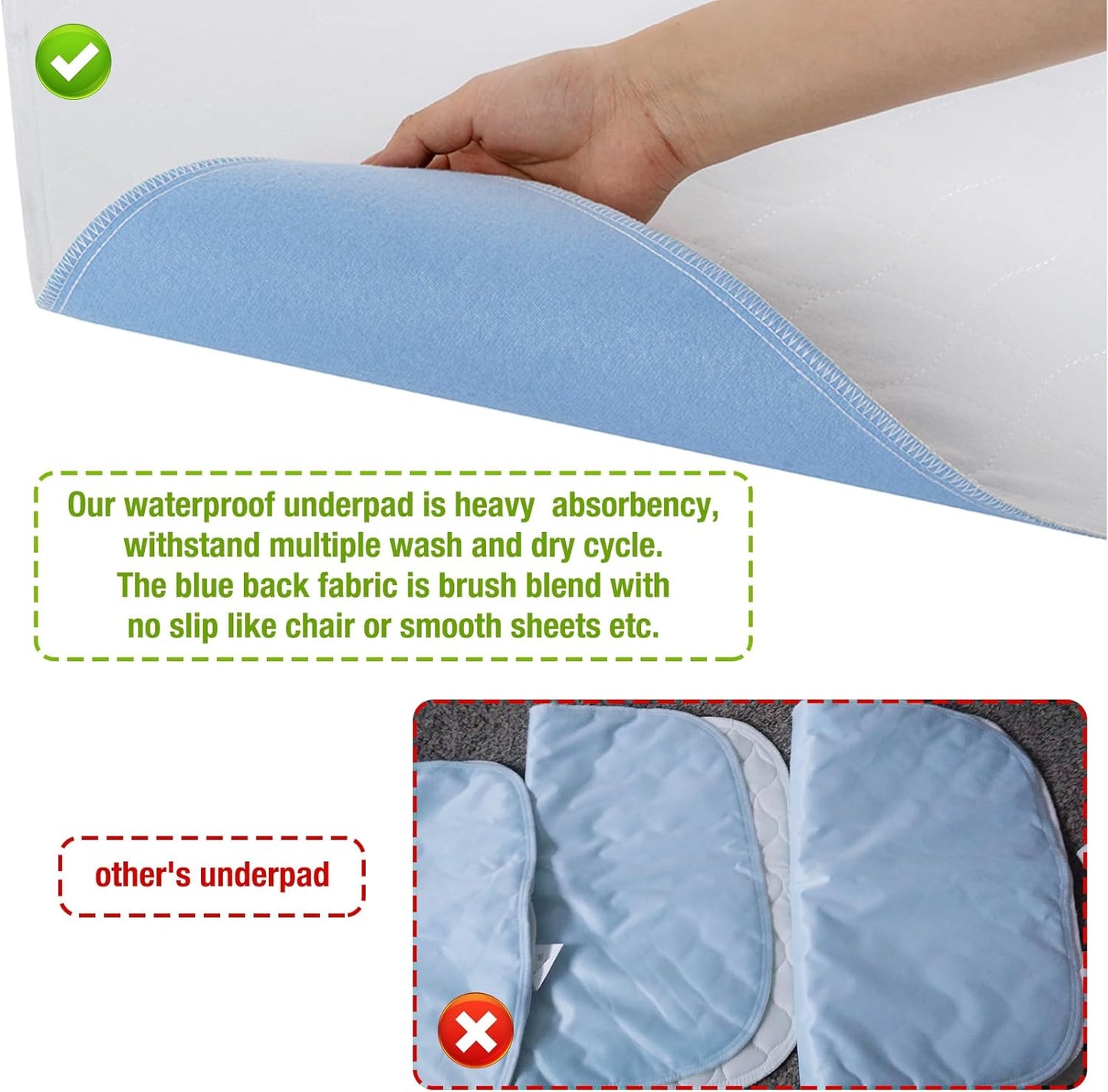 Bamuho Bed Pads for Incontinence Washable Extra Large 2 Pack 44" x 52", Waterproof Adult Large Bed Pads with 4 Layers of Protection, Fits Full to King Size Beds