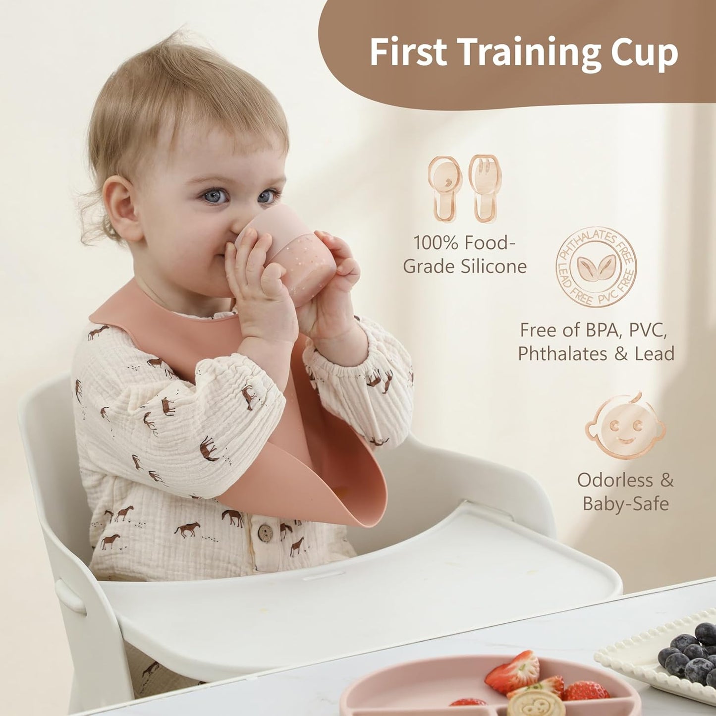 Moonkie Baby Training & Sippy Cup Set | 4 Months+ | Baby-Led Weaning Essential | Gift (Mint Cup Set, 2 Pack)