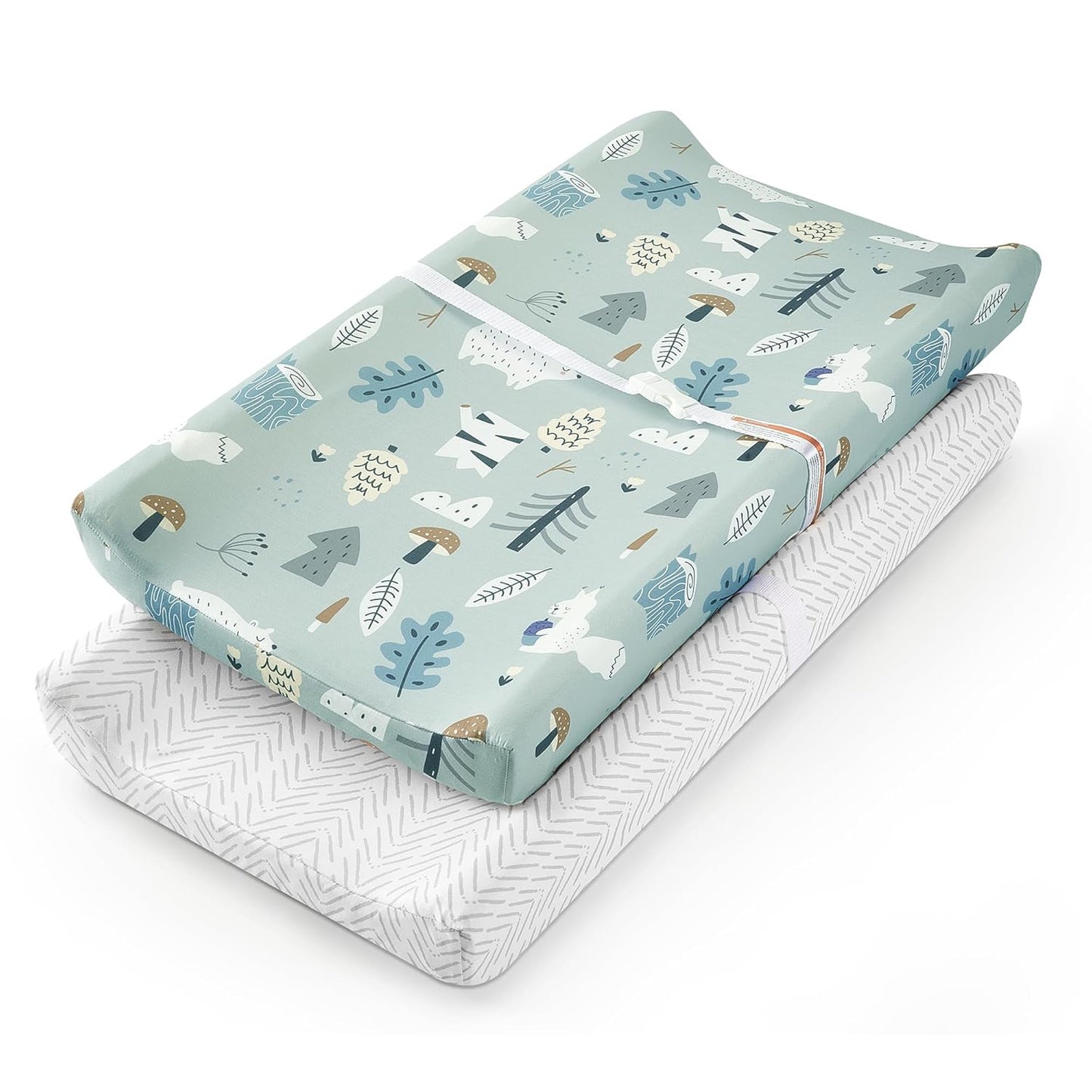 TILLYOU Changing Pad Cover Set in Soft Jersey Material - Fits 32"/34''x16 Contoured Pad for Babies, Jungle Walk and White Stripes