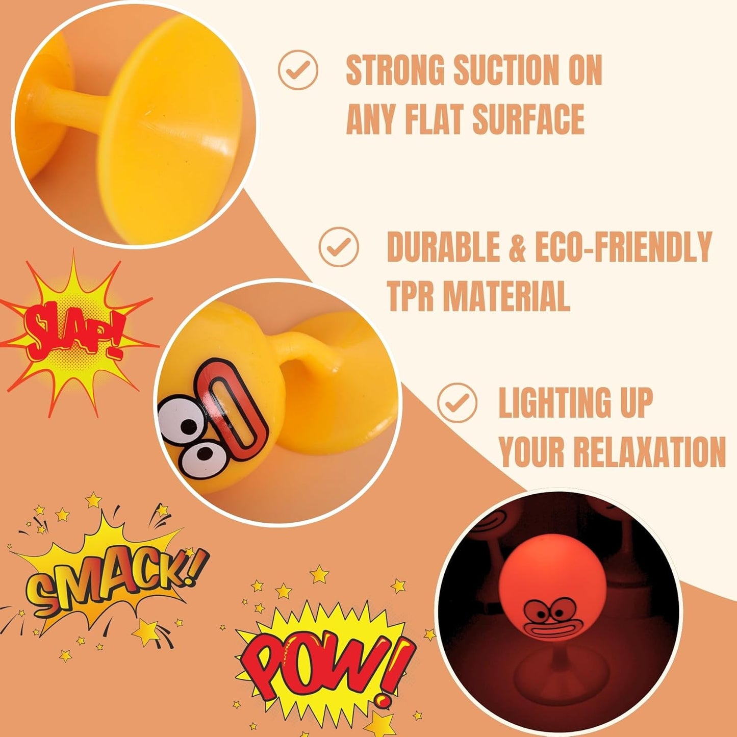 Desktop Punching Bag - 4.41 x 2.76 Inches, Light-Up Stress Relief Toy with Suction Cup Base, Eco-Friendly TPR Material, 4 Facial Expressions - Desk Toy for Anxiety and Fun