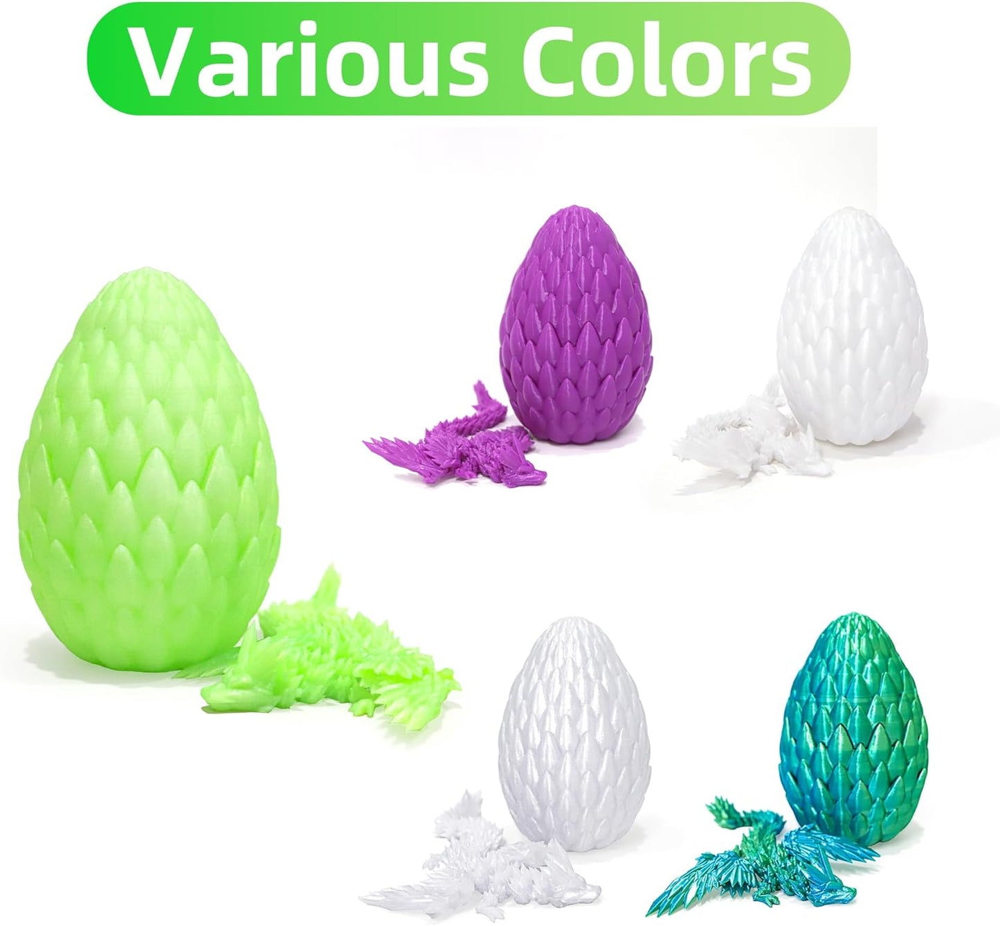 Upgraded 3D Printed Flying Dragon in Egg - Surprise Egg with Flexible Winged Dragon Inside, Mystery Beautiful Fidget Toy, Birthday Gift, Desk Figure Decor (Transparent Green)