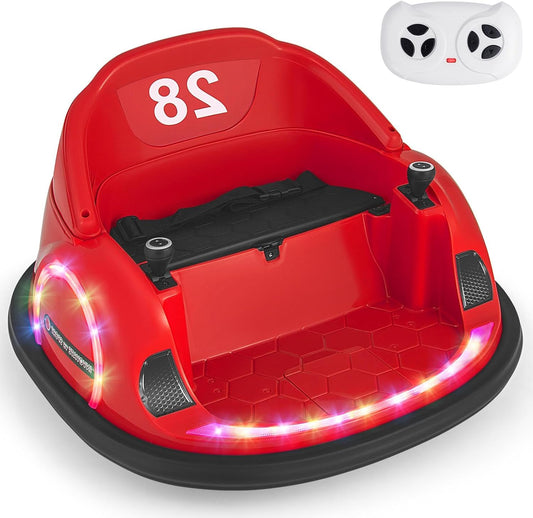GLACER 12V Bumper Car, Electric Kids Bumper Car w/Parental Remote, 3-Speed, 360°Spin, Music, LED Light, Battery Ride on Bumper Car w/Dual Joysticks, Baby Bumper Car for Toddlers 18 Months+ (Red)