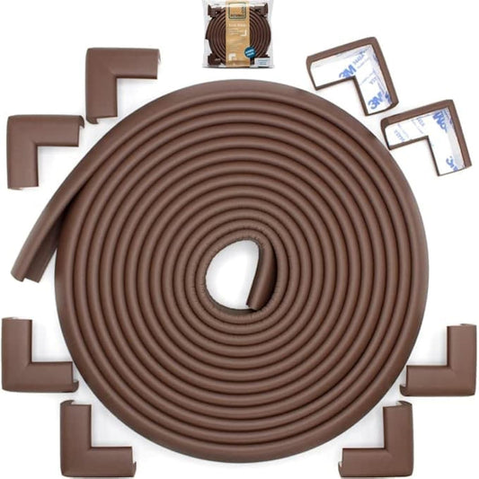 Roving Cove Slim-Fit Corner Edge Protector for Baby Proofing (Small 18ft Edge 8 Corners), Furniture Safety Bumper Guard, Soft NBR Rubber Foam, 3M Adhesive, Coffee Brown
