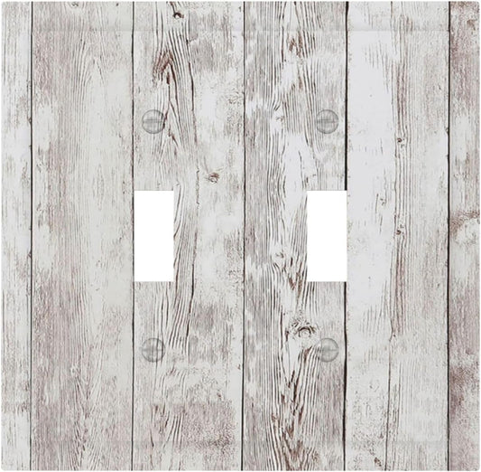Decorative Switch Plates Rustic Vintage White Wood Grain 2 Gang Double Toggle Outlet Light Switch Cover Wall Plate Electrical Faceplate for Farmhouse Home Decor