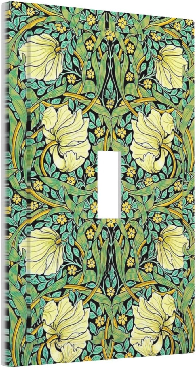 Decorative Light Switch Cover William Morris Vintage Floral Yellow Flowers Green Leaf 1 Gang Single Toggle Device Electrical Faceplate Switchplates Decorator Outlet Wall Plate for Bedroom