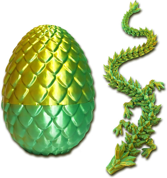Dragon Egg ,Dragon Egg Fidget Surprise Toy with 3D Printed Dragon, Dragon Eggs with Dragon Inside Fidget Toy, 12" Dragon and Dragon Egg Toy Gifts for Autism and ADHD. (Laser Yellow Green)