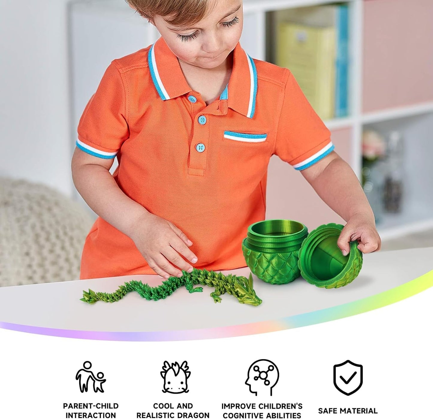 3D Printed Dragon Egg, Dragon Eggs with Dragon Inside, Crystal Articulated Dragon, Mystery Dragon Egg Fidget Toy, 3D Dragon Eggs Surprise Fidget Toy (Laser Yellow Green)