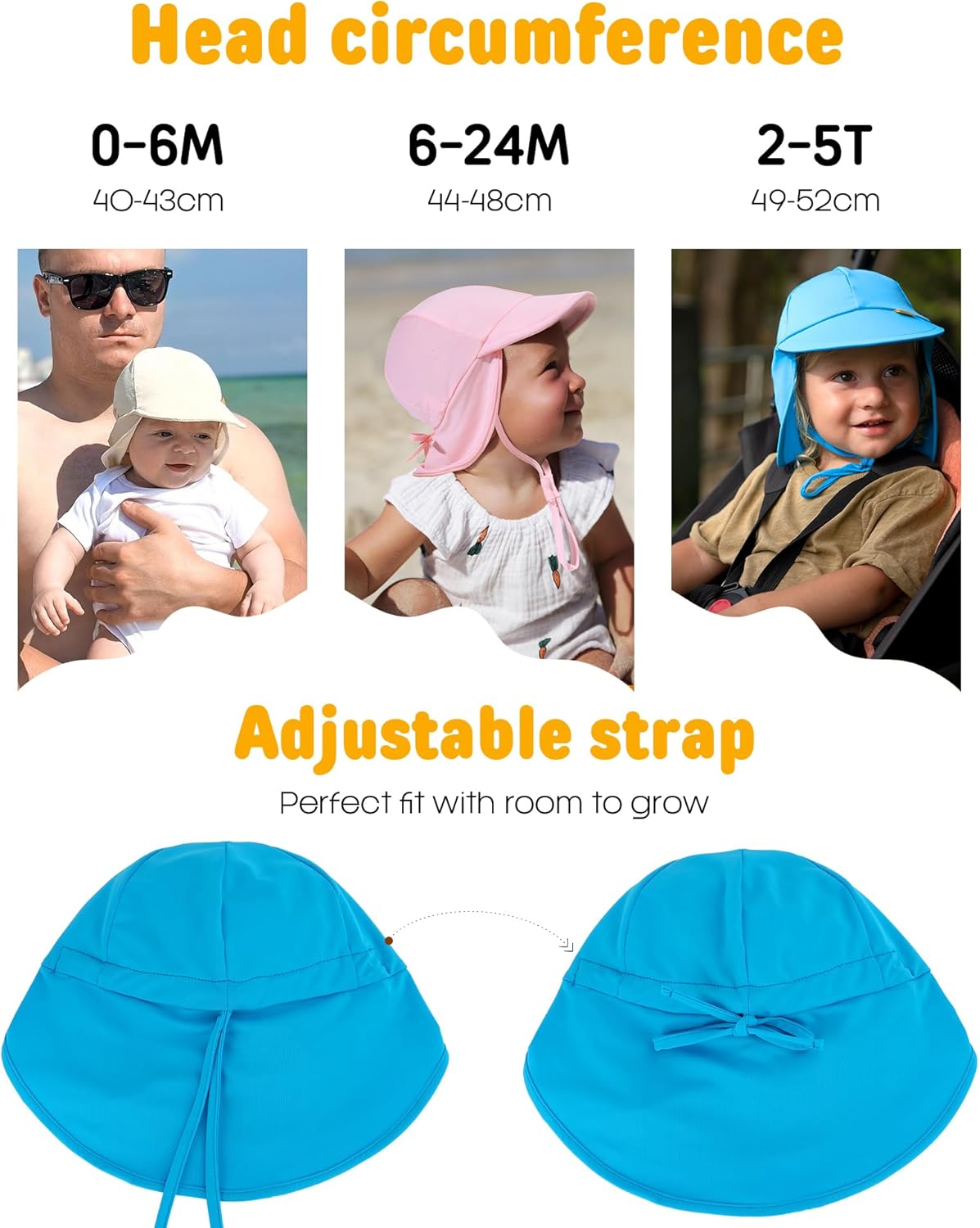 FURTALK Baby Sun Hat Summer Beach Hat UPF 50+ Adjustable Soft Baby Swim Hat with Neck Flap
