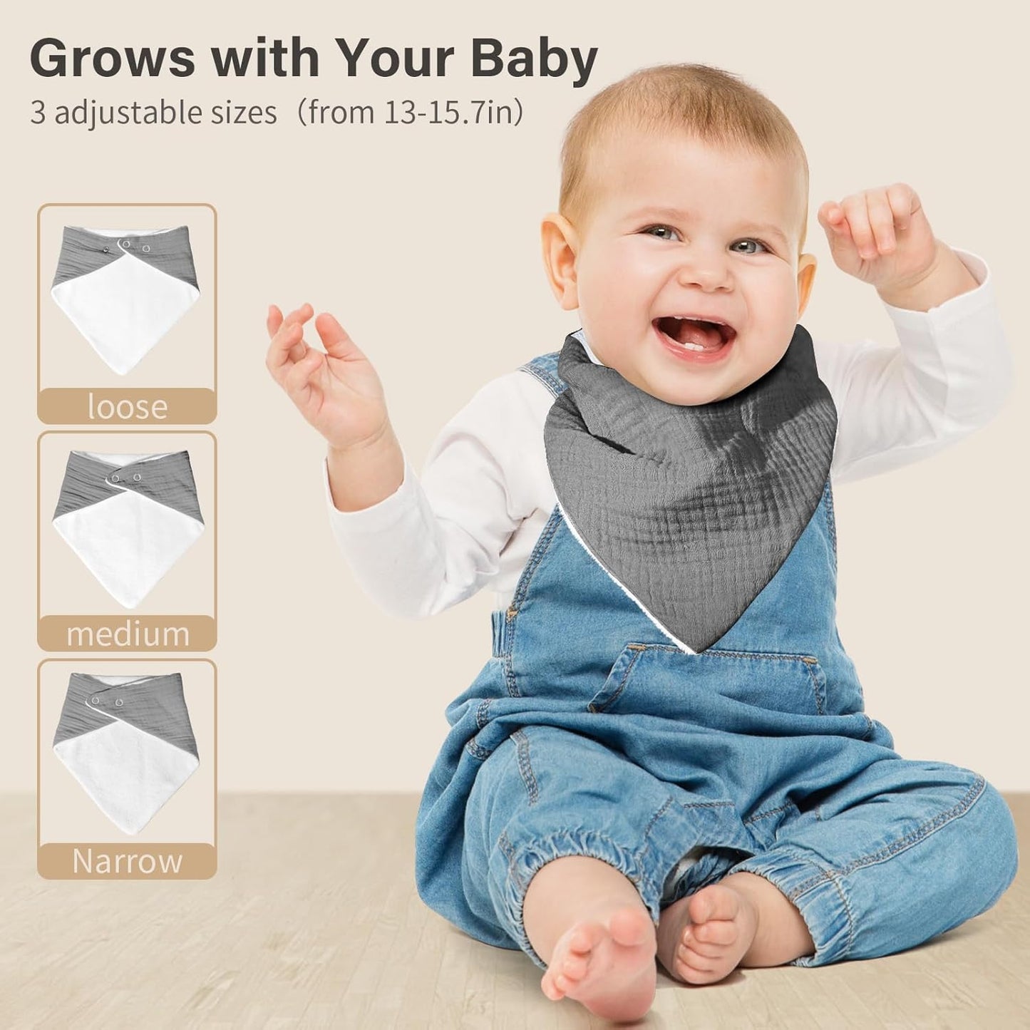 Muslin Baby Bibs,Soft Triangular Baby Bandana Drool Bibs for Baby Boy Girl,Solid Colors Bib for Drooling Teething