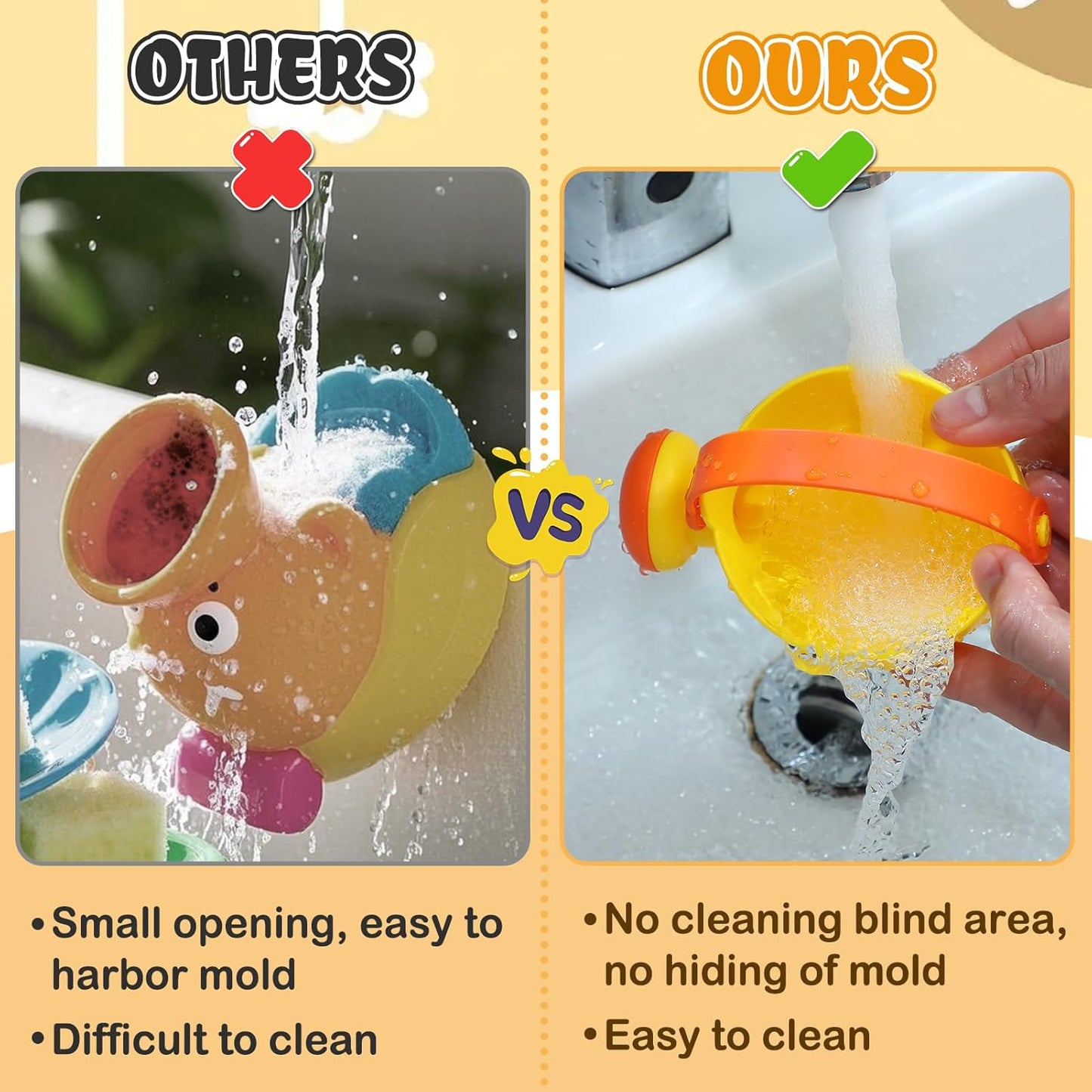 Small Soft Bath Toys for Toddlers 1-3 - Super Easy to Clean Water Table Toys Baby Tub Swimming Pool Toy Fun Tactile Training Newborn Gifts, 3Packs (Yellow)