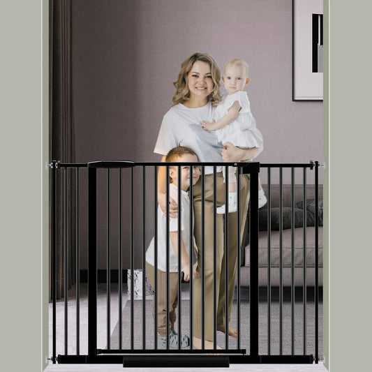 DEARBB Extra Wide Baby Gate Ultra Narrow Spacing 30.11-77.36" Pressure Mounted Double Lock Swing Auto Close Walk Through Metal Safety Pet Gate for Stairs and House Doorway Kitchen