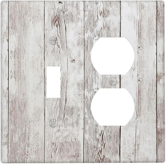 Wallplates Rustic Vintage White Wood Grain 1 Toggle 1 Duplex Switch Plate Electrical GFCI Faceplate Decorative Light Switch Covers for Farmhouse Home Decor