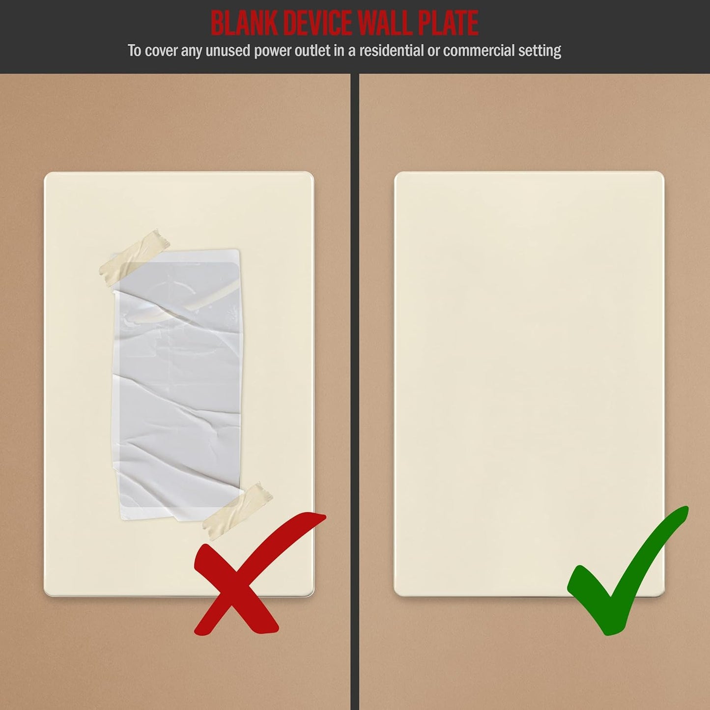 ENERLITES Screwless Blank Wall Plate, Child Safe Blank Device Outlet Cover, Standard Size, 1-Gang 4.68" x 2.93", Polycarbonate Thermoplastic, UL Listed, SI8801-LA, Glossy, Light Almond