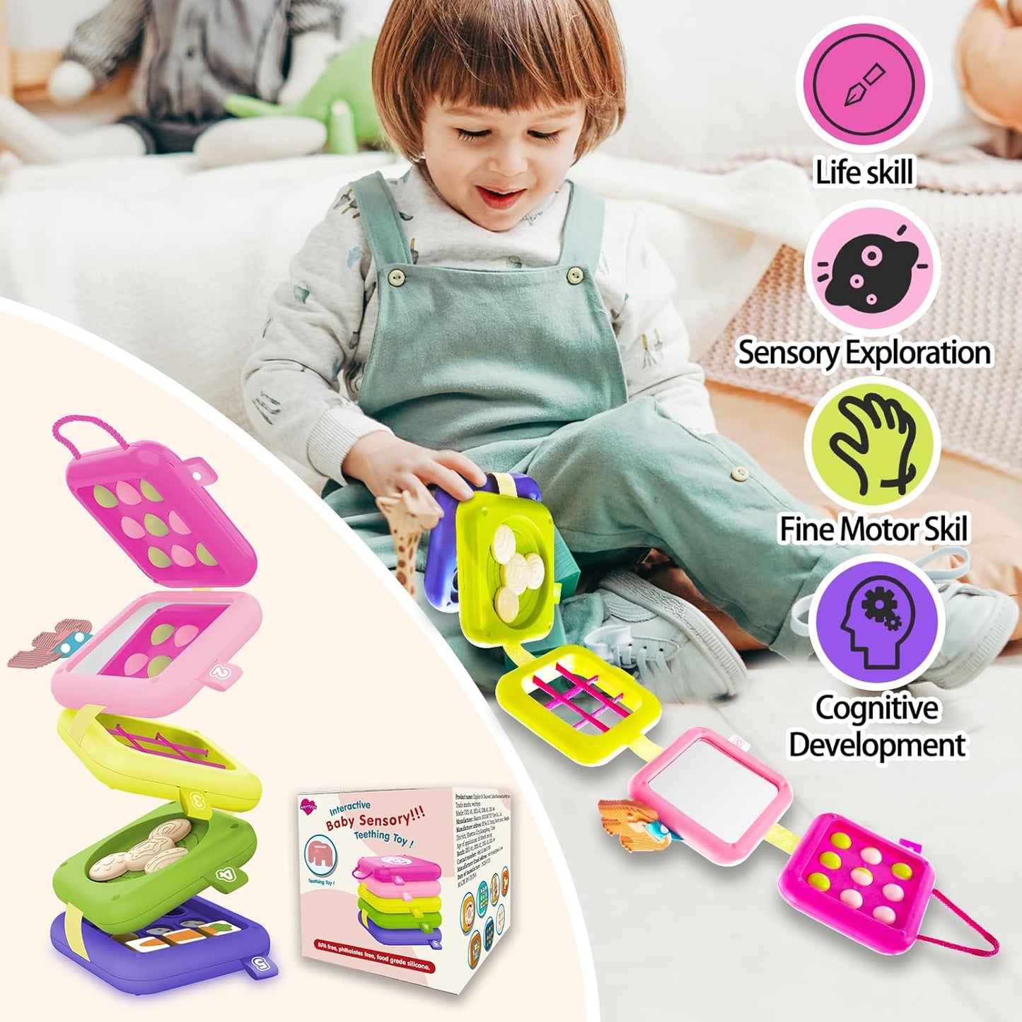 weirtoya Busy Board for 1 Year Old, Toddler Travel Toys for Toddler 1-3 Montessori Toys for 1 Year Old Travel Activities Cube Gifts for Baby Boy Girl My First Montessori Busy Board