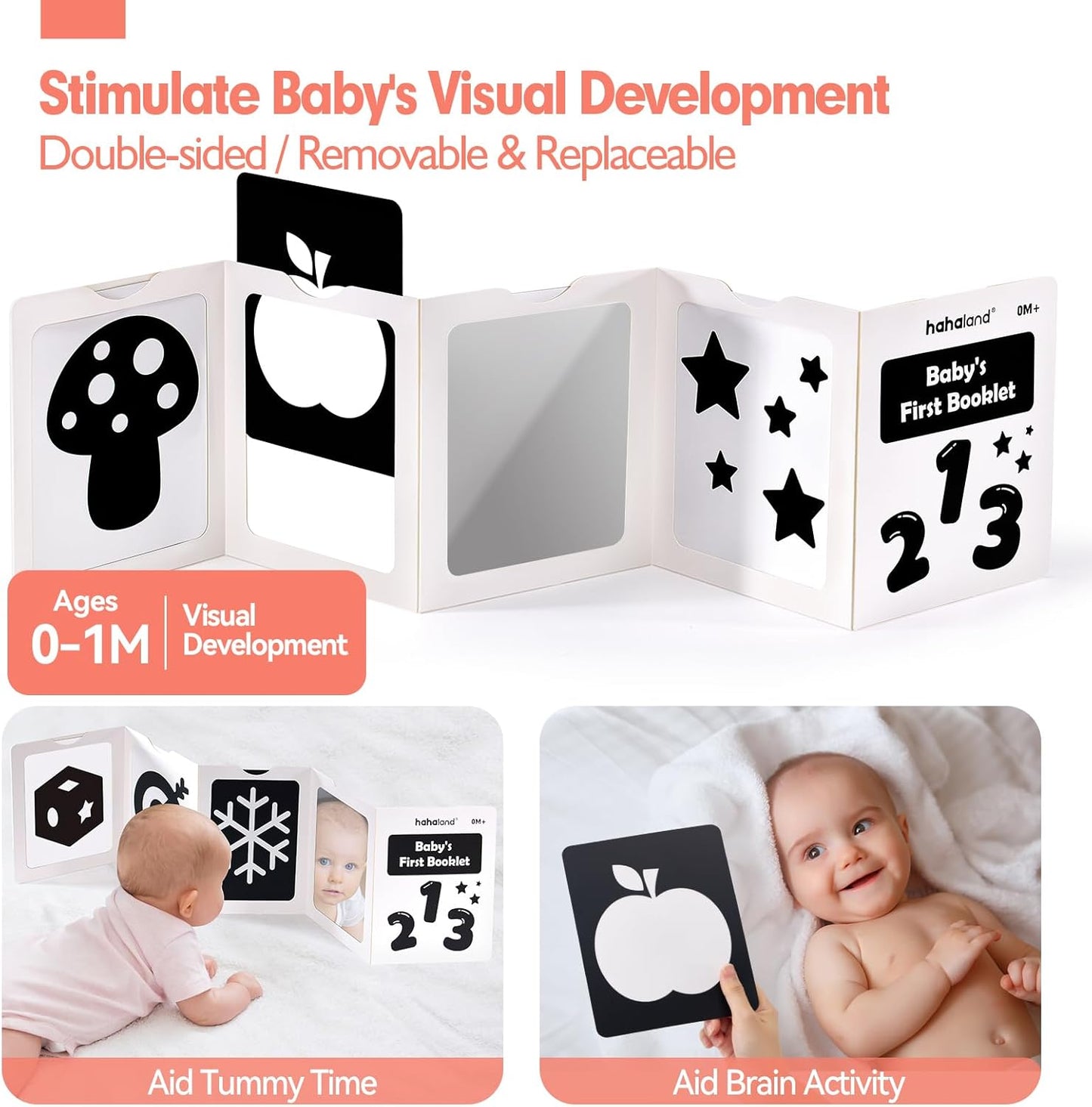 hahaland High Contrast Baby Toys for Newborn - Infant Baby Black and White Sensory Newborn Toys for Brain Development Montessori Tummy Time Toy for 0 3 6 Months