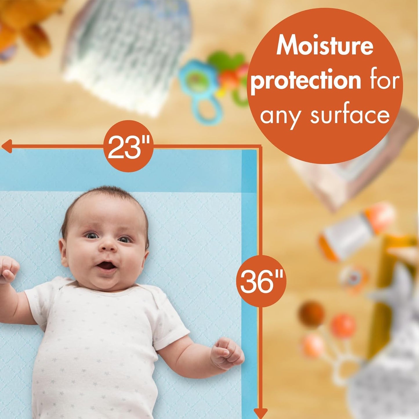 Caring Disposable Underpads, Baby Changing Liner Pads, Moderate Absorbency, 23 x 36 in, 25-Pack