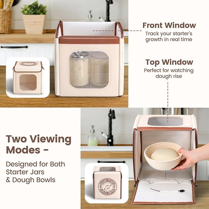 Folding Bread Proofing Box with 50-113℉ Temp Control & 48H Timer, Dough Proofer with Metal Rack, Humidor, Ideal for Sourdough, Bread Baking, Pizza, Yogurt, Kombucha, Perfect for Compact Kitchens