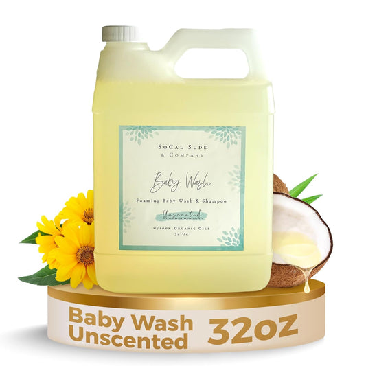 SoCal Suds & Company - 2-in-1 Organic Foaming Baby Wash Castile Soap & Shampoo Refill - Gentle Body Soap for Sensitive Gentle Bath -Nourishing Soothing Ingredients -Newborn Baby - Fragrance Free, 32oz