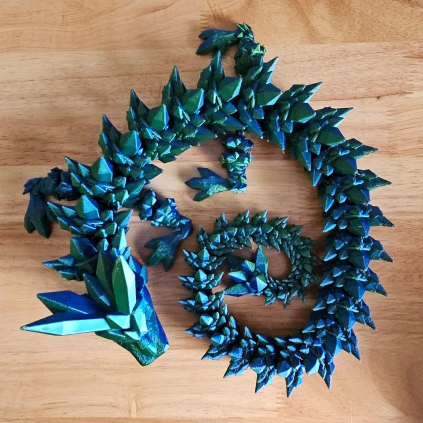 Crystal Dragon - Articulated Flexi Dragon - 3D Printed Gift (Adult, Blue/Green)
