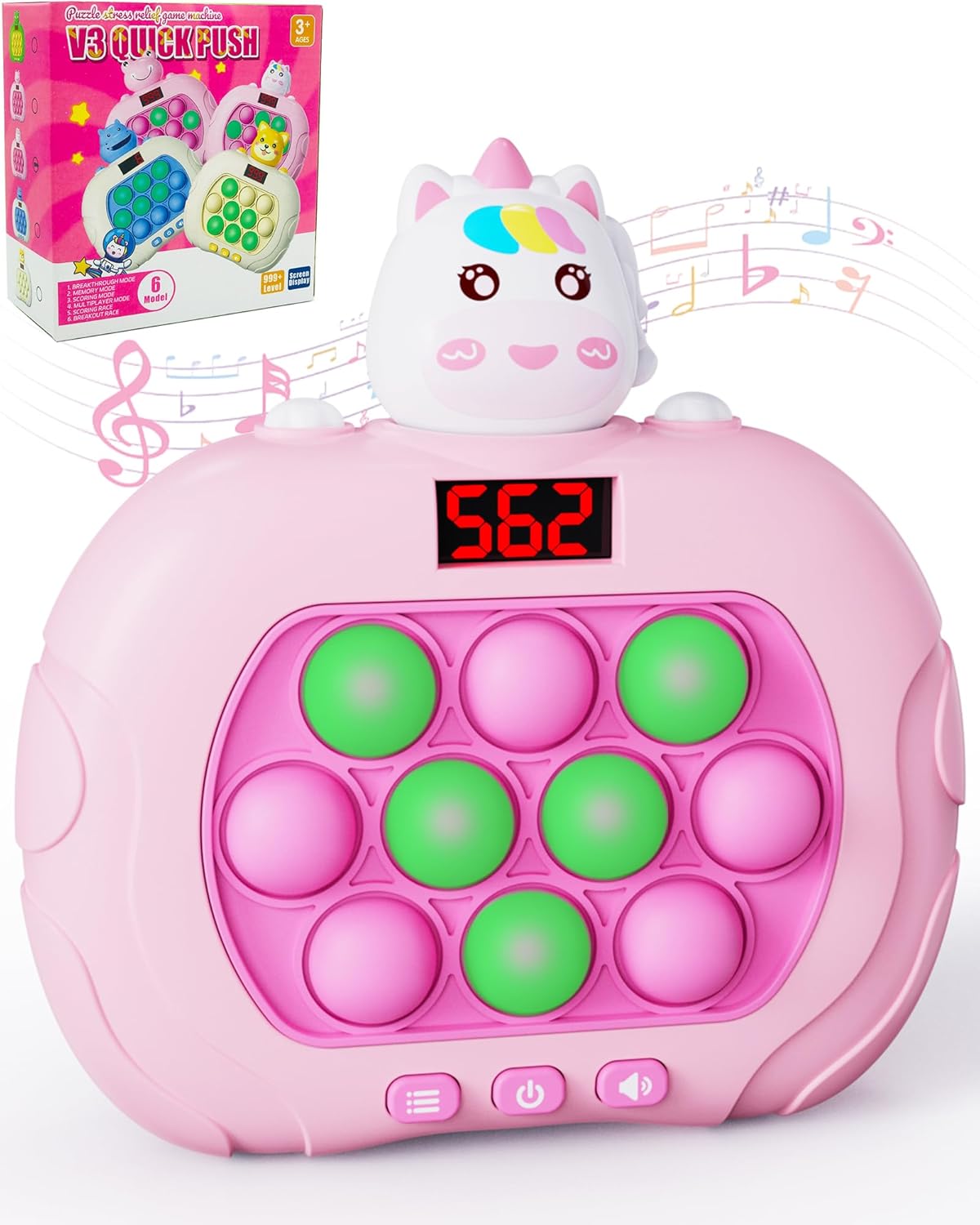 Upgraded Fast Push Game Popping Fidget Toys for Kids, Funny Toys with LED Screen for Kids 3-12, Birthday Gifts for Girls and Boys Bubble Stress,Handheld Puzzle Game Sensory Toys (Unicorn)