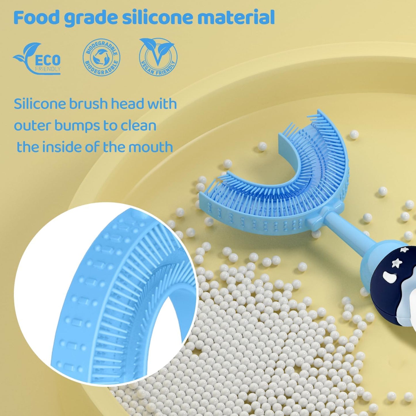 U-Shaped Toothbrush for Kids Ages 2-7， Soft Food-Grade Silicone for Sensitive Gums， 360° Teeth Cleaning Design，Training & Travel-Friendly Toddlers' Toothbrush (Blue)