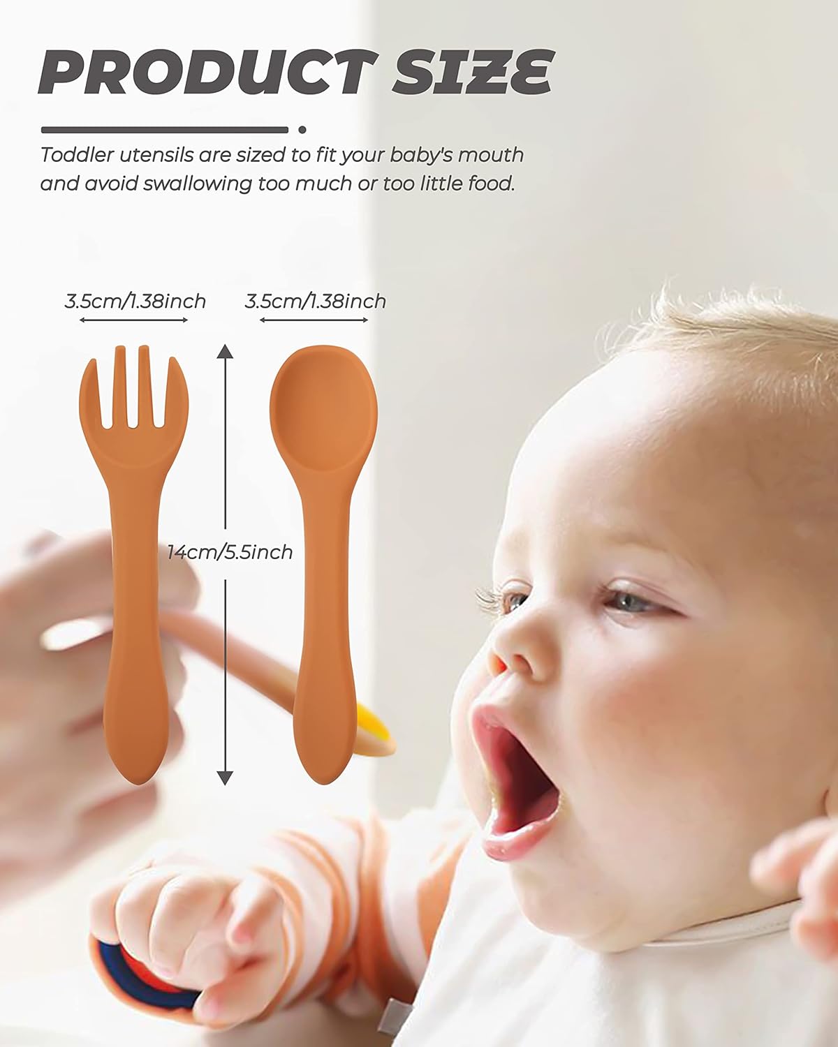 10 Pcs Silicone Baby Spoons and Forks, Chewable Utensils for Self-Feeding, Kids Utensils for Over 6 Months Babies