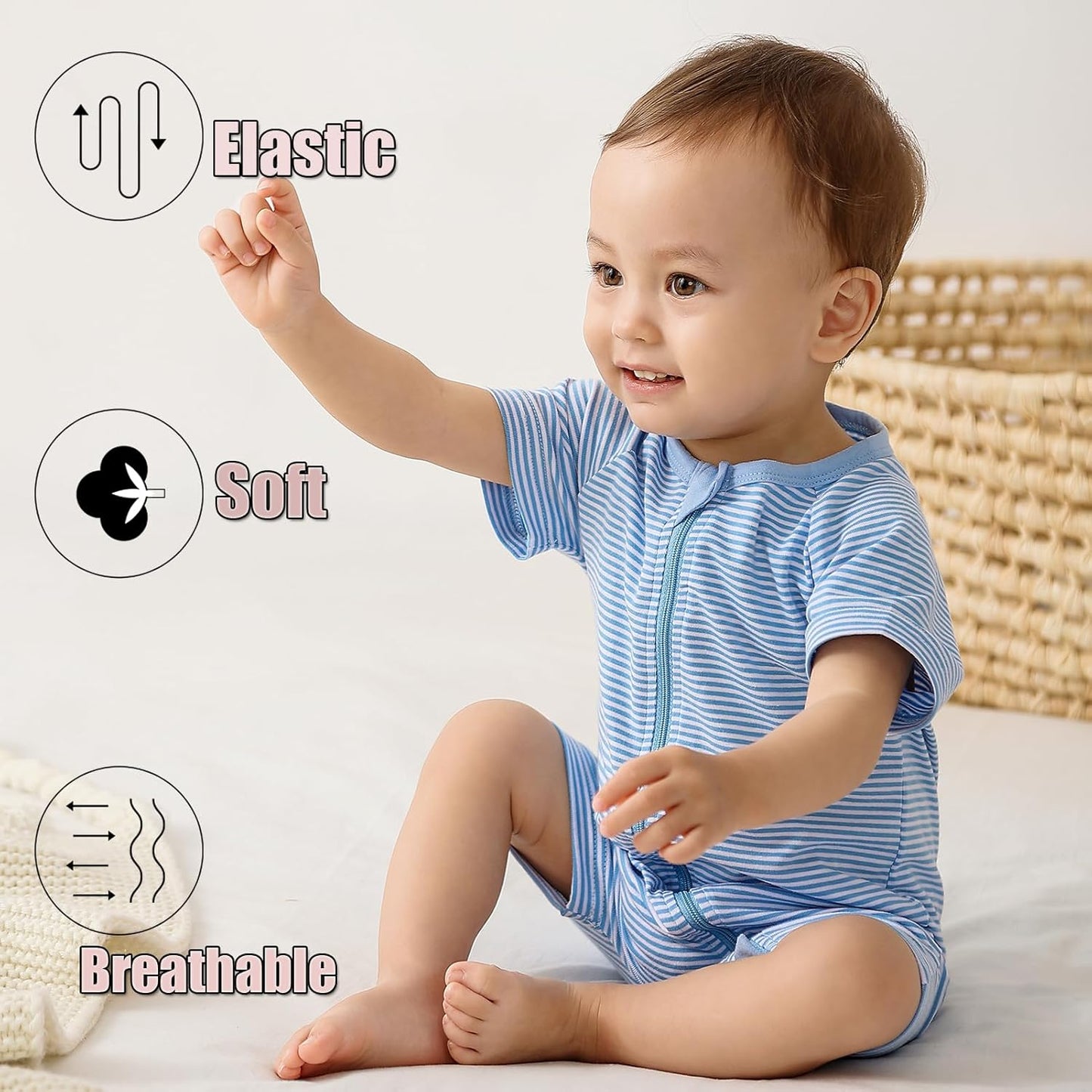 Feidoog Baby Boys 2Pack Rompers Summer Short Sleeve 2 Way Zipper One-Piece Romper Jumpsuit Sleep and Play