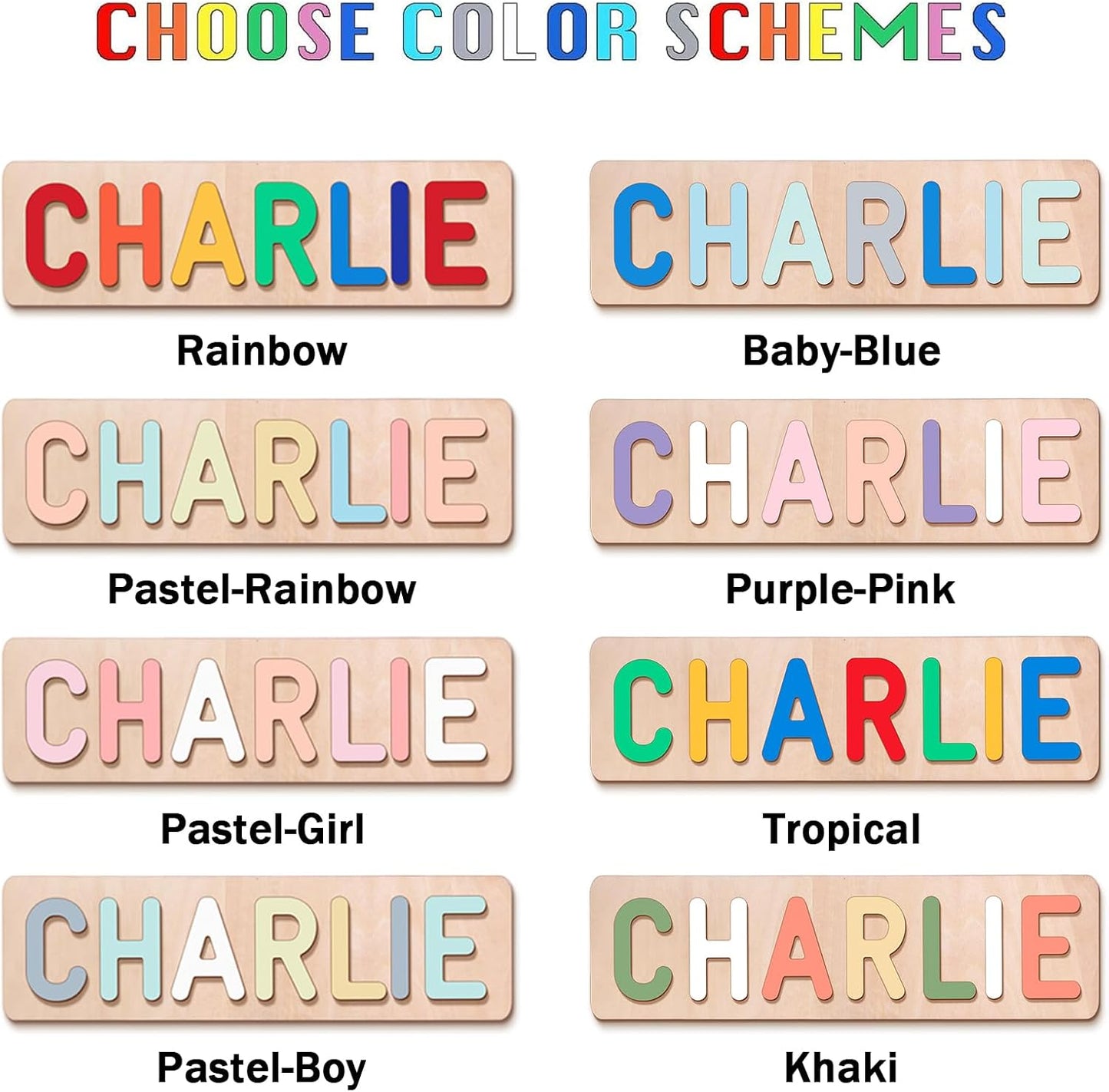Personalized Name Puzzle for Kids, Personalized Baby Gifts Name Puzzles for Toddlers 1-3 with Pegs Engraved Text Greetings on Back, 1st Birthday Christmas Easter Gifts for Boys&Girls, Montessor Toys