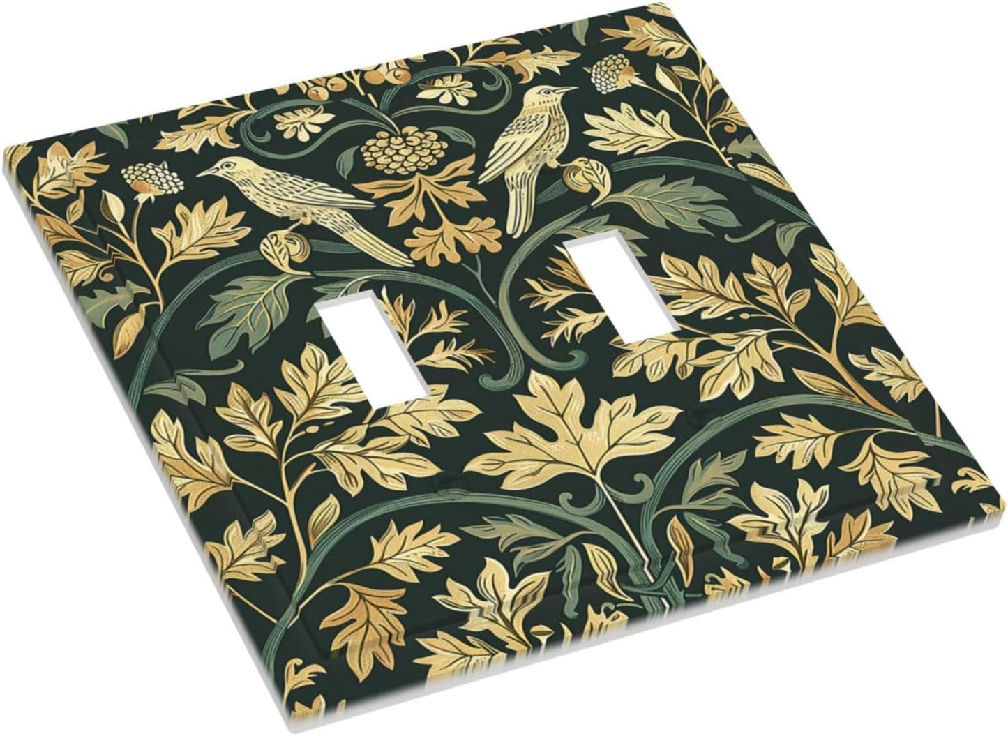 Decorative Switch Plates William Morris Vintage Botanical Birds Golden Green Leaves 2 Gang Double Toggle Outlet Light Switch Cover Wall Plate Electrical Faceplate for Bedroom Home Decor