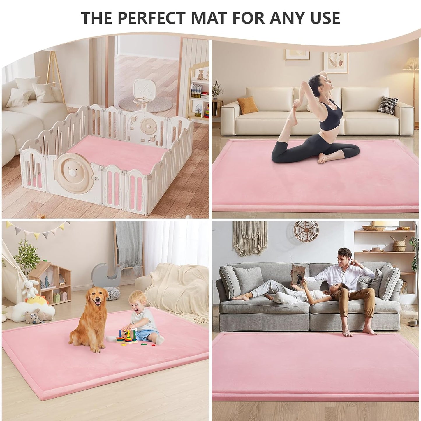 Baby Play Mat for Floor,1.3" Thick Memory foam Tummy Time Mat for Toddlers,Infants,kids,Water-Repellent Soft Nursery Rug ,79"×79" Extra Large Non Slip for Crawling&Yoga,Tatami Style for Living Room(Pink)