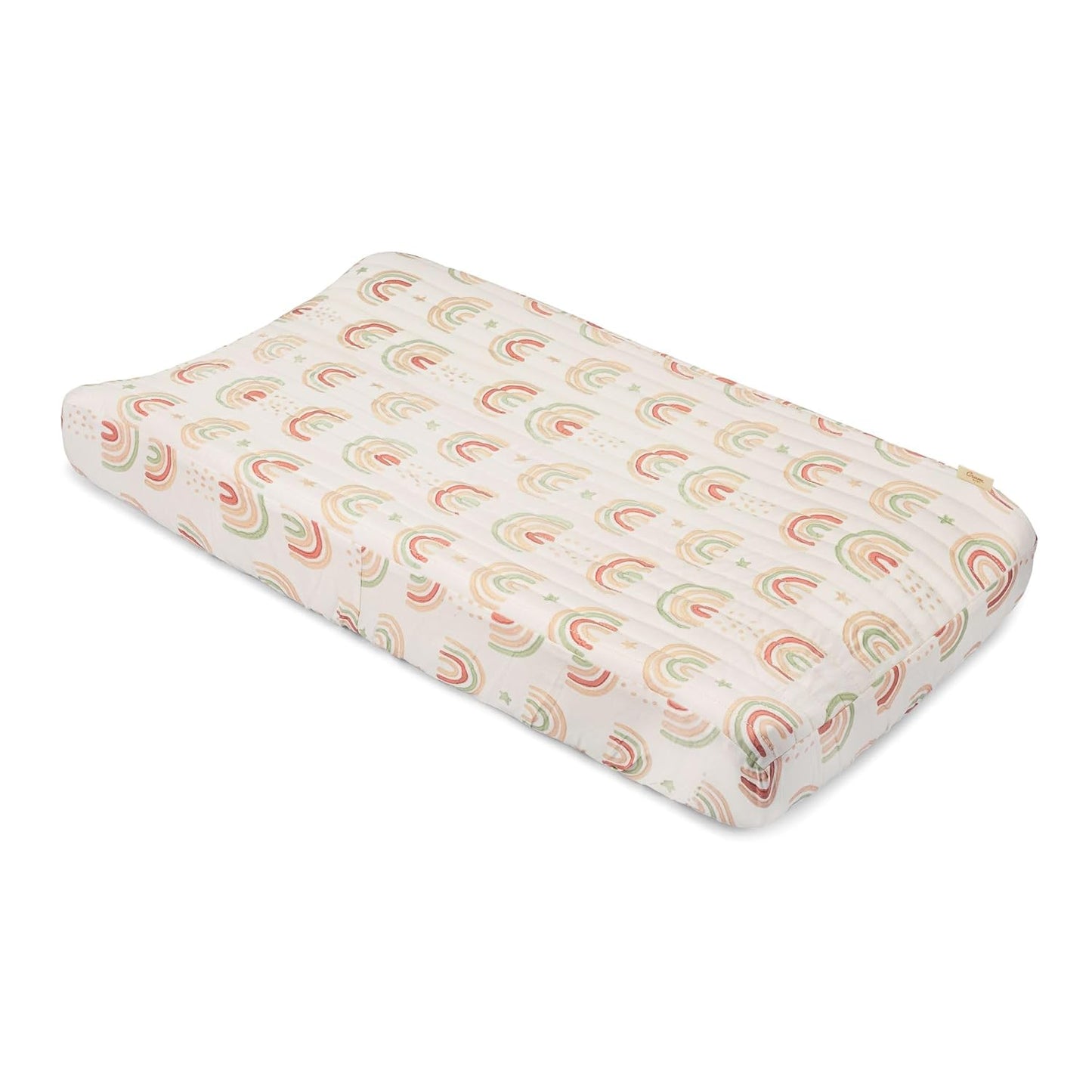 Crane Baby Quilted Changing Pad Cover, 100% Cotton Sateen, 16 X 32, Secure Elastic Fit, Machine Washable, Pink Rainbow Nursery Decor for Girls