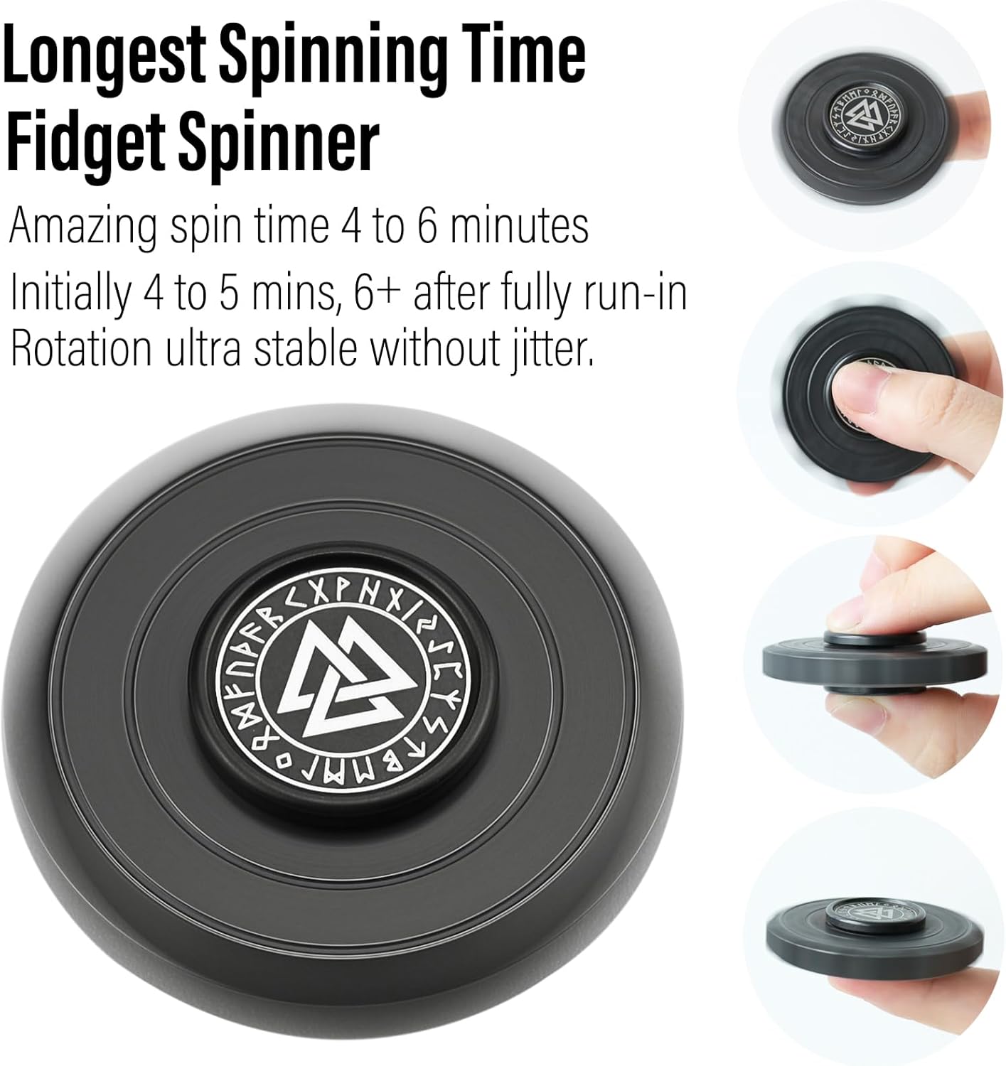 FREELOVE Metal Fidget Spinner, Viking Pirate Haptic Gyro, Heavy Stainless Steel Hand Spinning, Small Round Gear Fidget Block, Premium Bearing Silent Long Spinning for Adults Anxiety Cool, Black