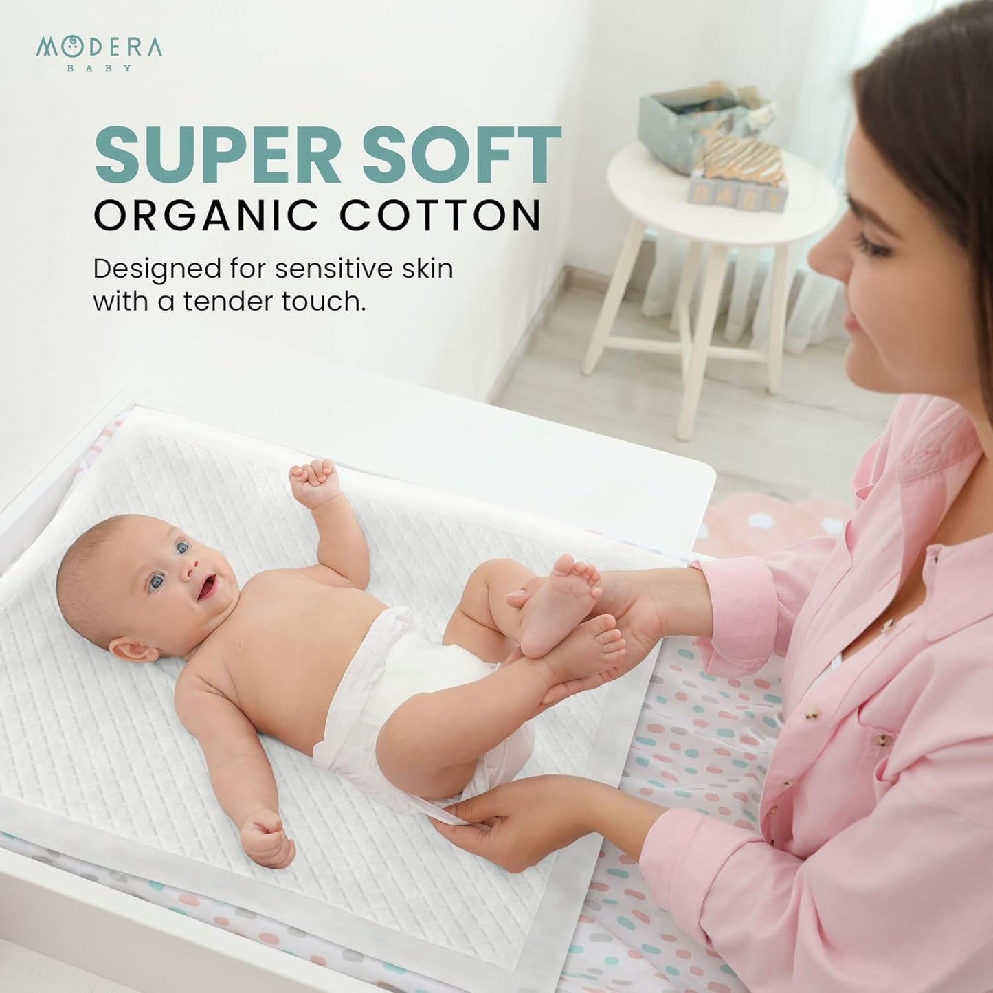 Organic Cotton Disposable Changing Pad Liners | Large 18x24 Hypoallergenic Ultra Absorbent & Waterproof Super Soft, Quilted Underpads for Baby Diaper Table & Travel, Leak Proof & Mess Free [50-Pack]