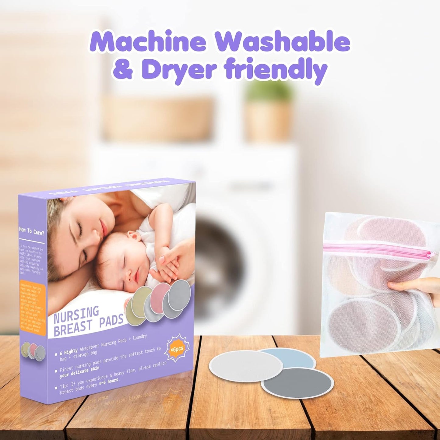 6 PCS Reusable Nursing Pads – Washable Breast Pads for Breastfeeding, Soft & Super Absorbent with Laundry Bag and Travel Bag, Nipple Pads for Postpartum Essentials