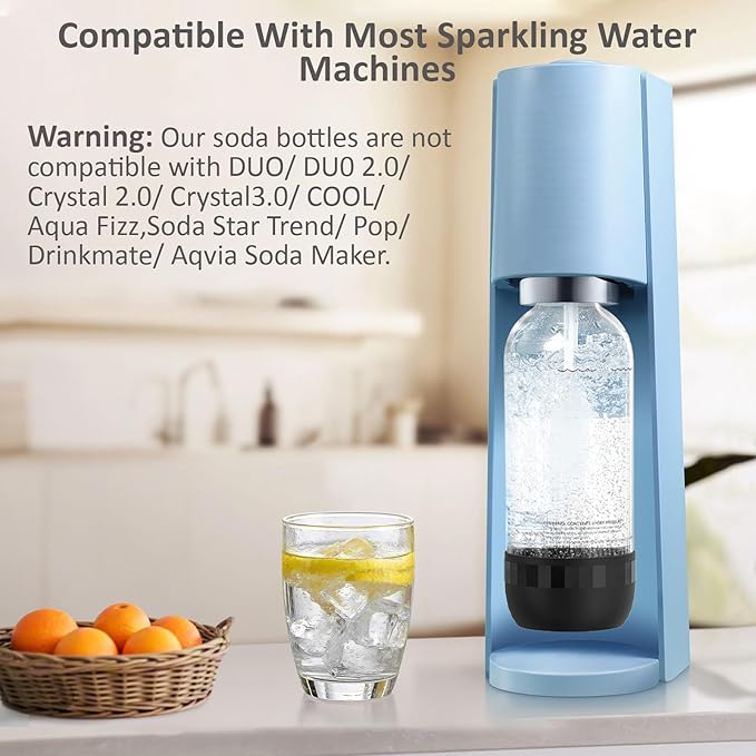 Soda Bottles 1 Litre - Set of 2 BPA-Free PET Reusable - 1 x Black & 1 x White Sparkling Water Bottles Compatible with Soda Machine & Water Carbonator