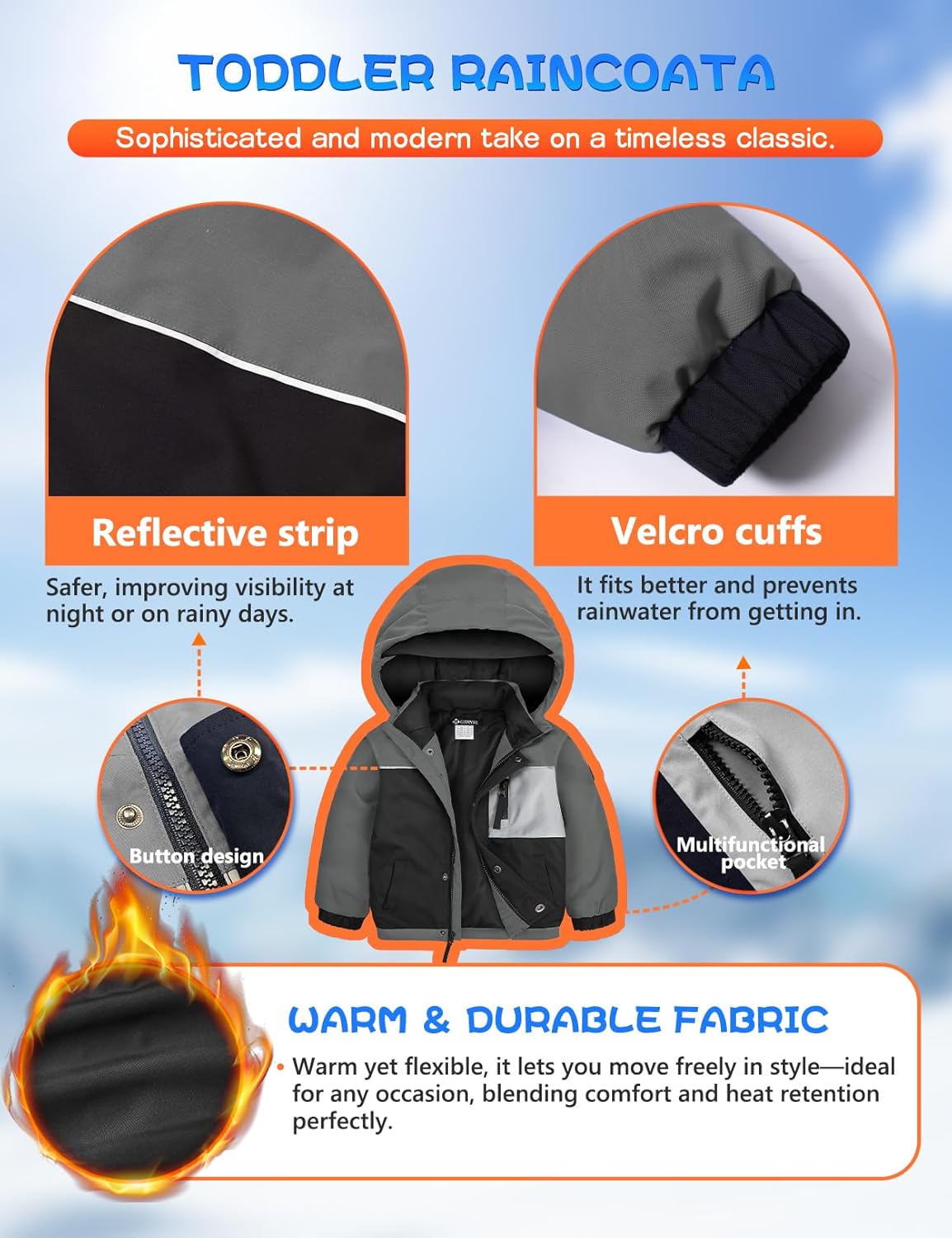 GEMYSE Toddler Boys Winter Coat Waterproof Ski Snow Jacket with Hood Thicken Warm Baby Jacket Outerwear