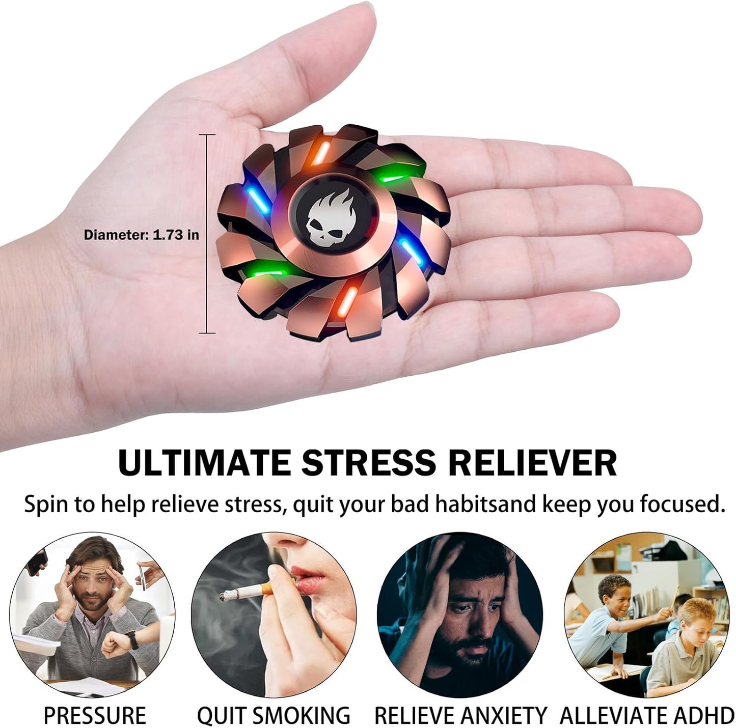 Metal Fidget Spinner High Speed and Silence Colorful Glowing, Cool Mechanical Gear Spinner, Anti-Anxiety and Stress Release for Kids and Adults