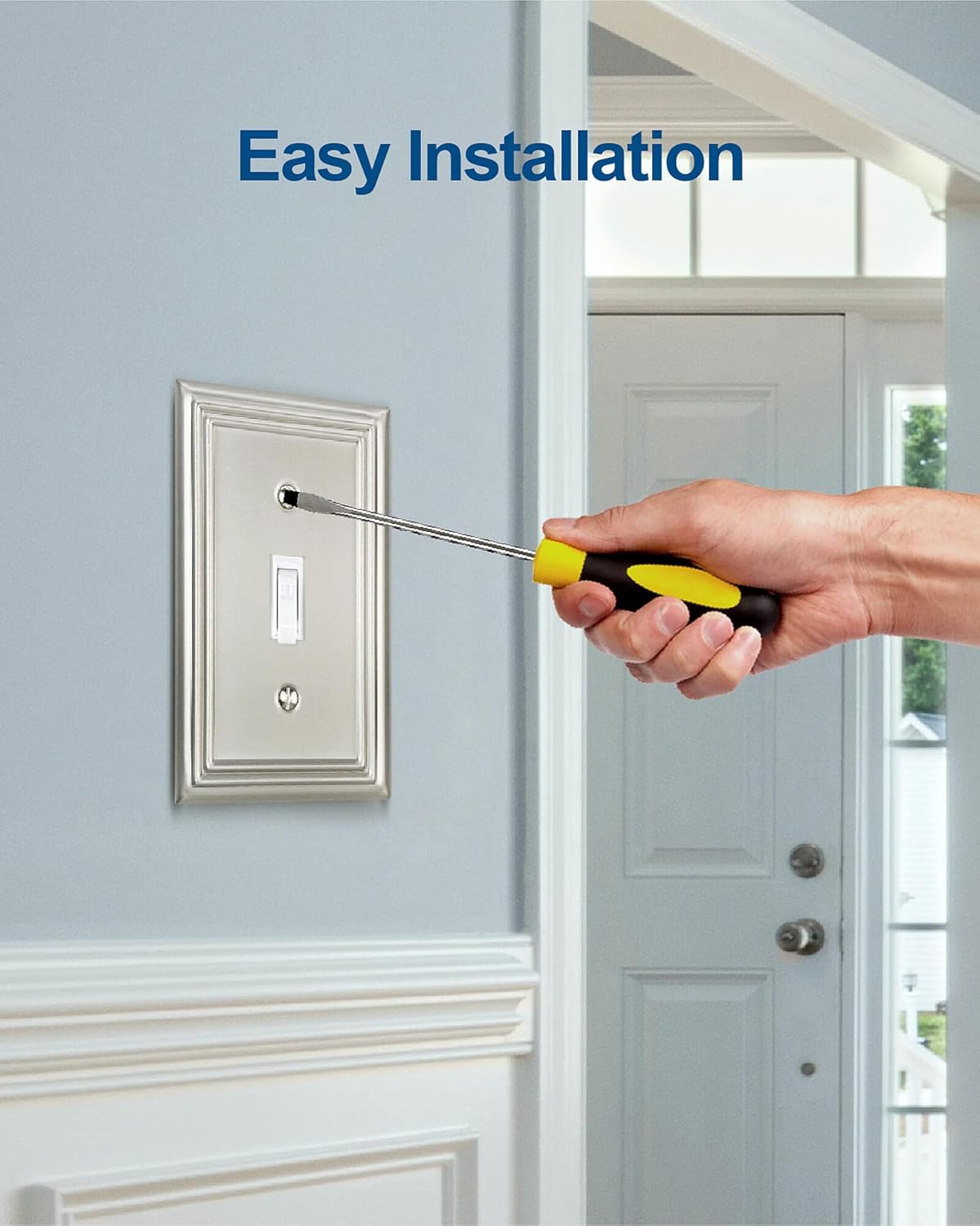 4-Pack Single Toggle Wall Plate, Metal Switch Plate Cover, Satin Nickel Light Switch Cover, Midsize, A031 Series