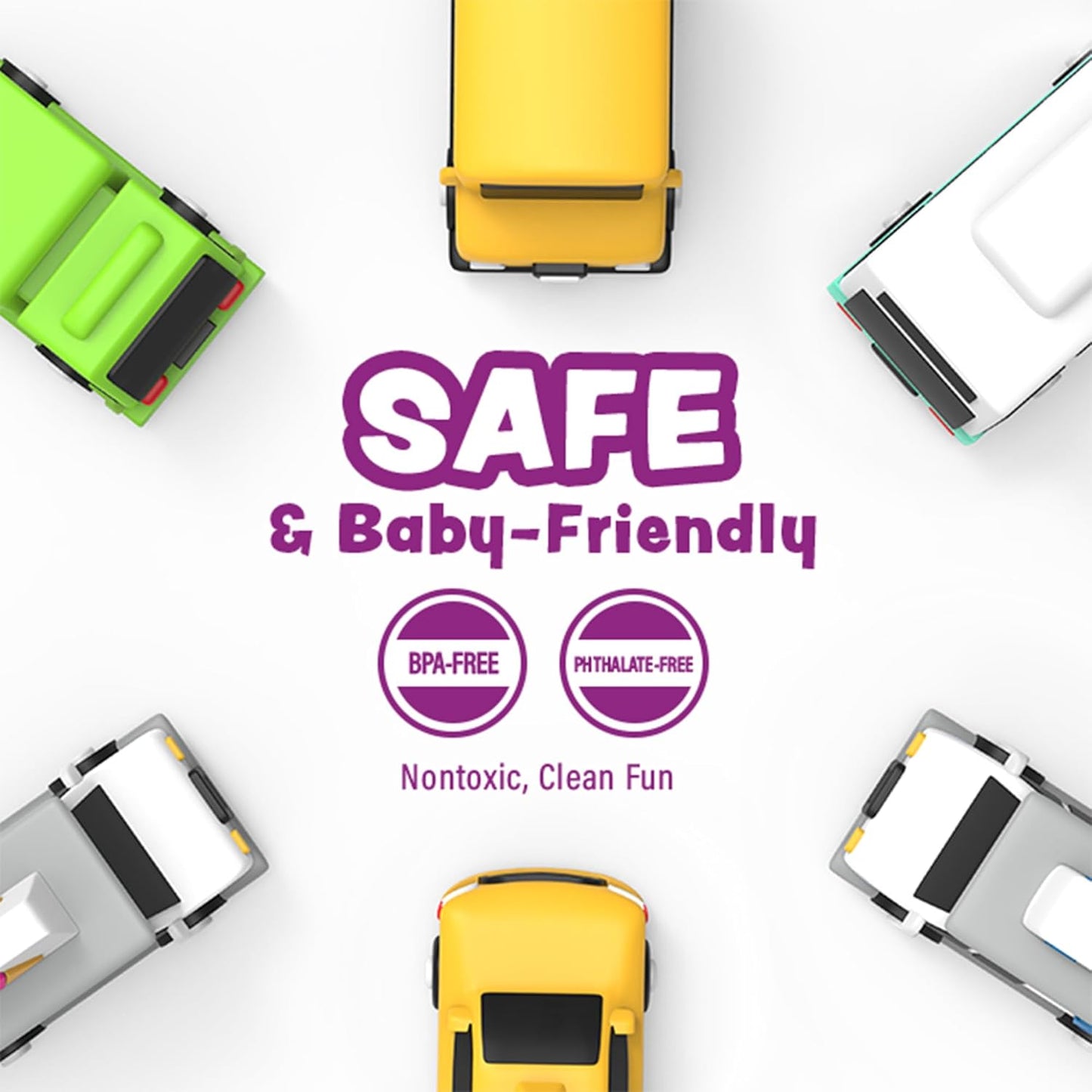 Tub Works® Vehicles™ Bath Cars Mold Free Bath Toys, 6 Pack | Sealed, No Hole Bath Toys Design Keeps Moisture Out | Soft, Squeezable & Float on Water | Fun Baby & Toddler Bath Toys | City Car Bath Toys