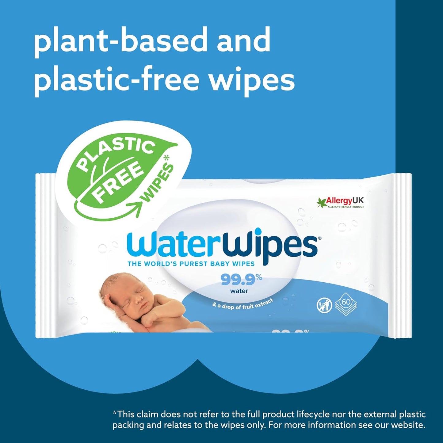 WaterWipes Sensitive+ Newborn & Baby Wipes, 3-In-1 Cleans, Cares, Protects, 99.9% Water, Unscented & Hypoallergenic, 60 Count
