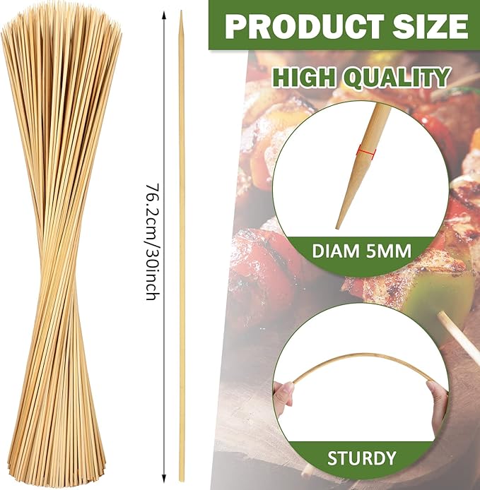 180 Pieces 30 inch Extra Long Bamboo Marshmallow Roasting Sticks Bulk Disposable Smores Sticks 5mm Thick Bamboo Skewers for Outdoor Open Fire Roaster Barbecue Hot Dog Camping Kebab Sausage
