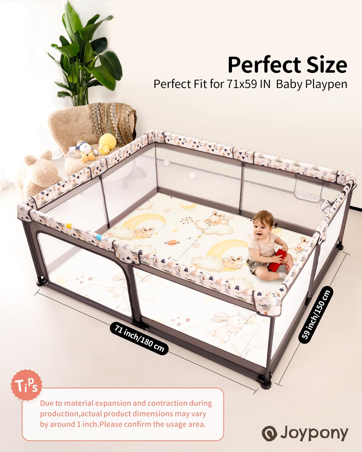 Baby Play Mat 71x59 Inches, Foldable Play Mats for Babies and Toddlers, Waterproof & Anti-Slip Portable Baby Floor Mat for Tummy Time, Baby Mat for Floor with Travel Bag for Indoor Outdoor