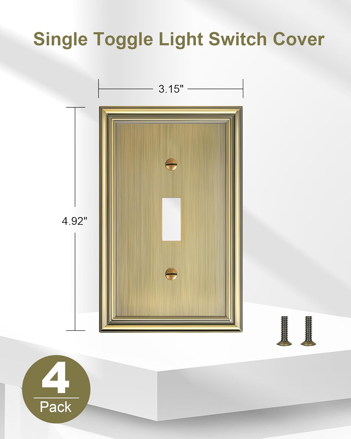 4-Pack Single Toggle Light Switch Cover Plate, Durable Solid Zinc Alloy Decorative Switch Plate Covers, Antique Brass 1 Gang Wall Plate, Corrosion Resistant