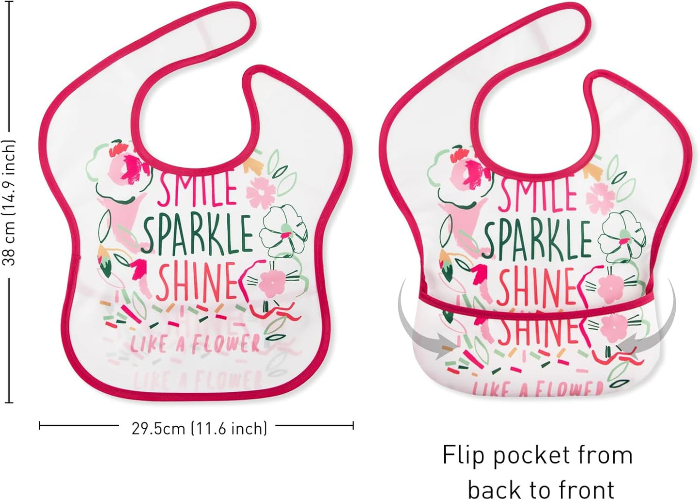 Mess Proof Baby Bib 3 Pack, Waterproof Led Weaning Baby Feeding Bibs with Food Catcher, Travel Feeding Bibs